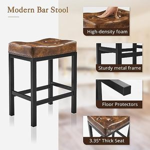 Hiện đại màu đen không thấm nước khung kim loại thanh phân với Faux Da yên backless truy cập chiều cao cho nhà bếp đảo <span class=keywords><strong>24</strong></span>-<span class=keywords><strong>inch</strong></span> - Product Image 4