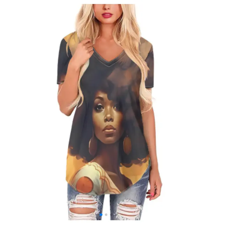 Dropshipping, camisetas para mujer, blusa con estampado de niña africana hermosa, Blusa con imagen personalizada al por mayor para mujer, blusas informales para mujer