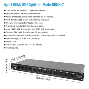 Professional RDM&amp;<strong>DMX</strong> Splitter 8 Channel <strong>With</strong> 2in4 Out or 1in8 Out for Show Lighting <strong>Controller</strong> <strong>Dmx</strong> Rdm Splitter - Product Image 4