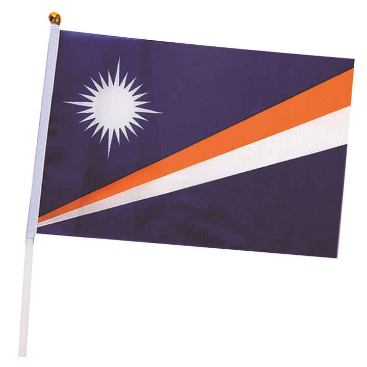 Venta al por mayor Mini Islas Marshall Bandera Nacional logotipo personalizado poliéster ondeando mano Banner para festivales y desfiles