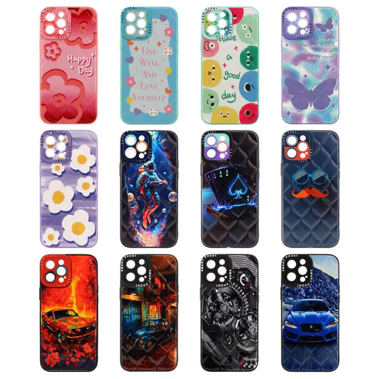 Casing ponsel pelindung mata dua dalam satu, casing ponsel motif berlian untuk iPhone Samsung Oppo