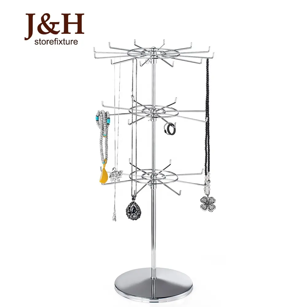 Countertop rotating metal jewelry display stand / Desktop 3 Layer Tree Shape Spin Metal Wire Jewelry Display Rack
