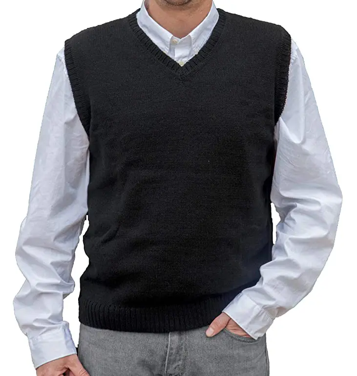 Suéter de lana de Alpaca sólido OEM personalizado 12gg cuello Polo suéter de punto personalizado chaleco sin mangas suéter chaleco para hombres