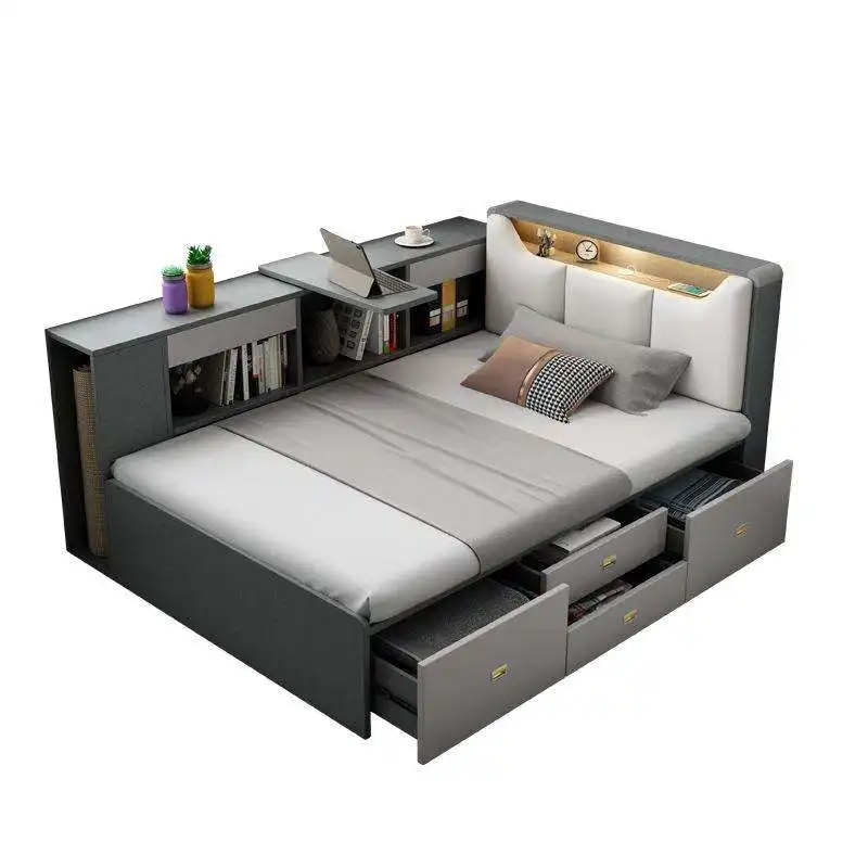 モダンなベッドルーム家具多機能ベッド木製ダブルベッドデザイン家具ボックスキングサイズ収納ベッド