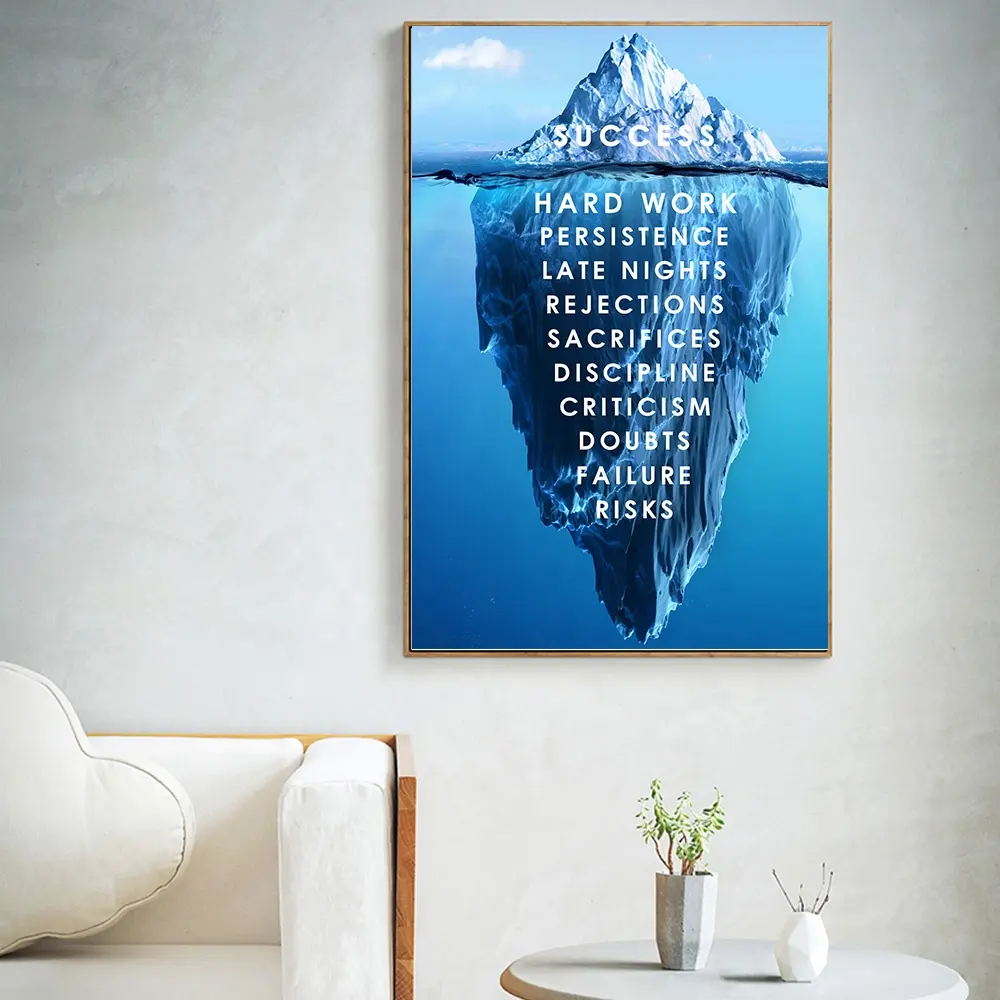 Seni Dinding Kanvas Motivasi Sukses Iceberg Dicetak Poster Pemandangan Alam Gambar Kutipan Nordic Cetak Stiker Dinding Dekorasi Gym