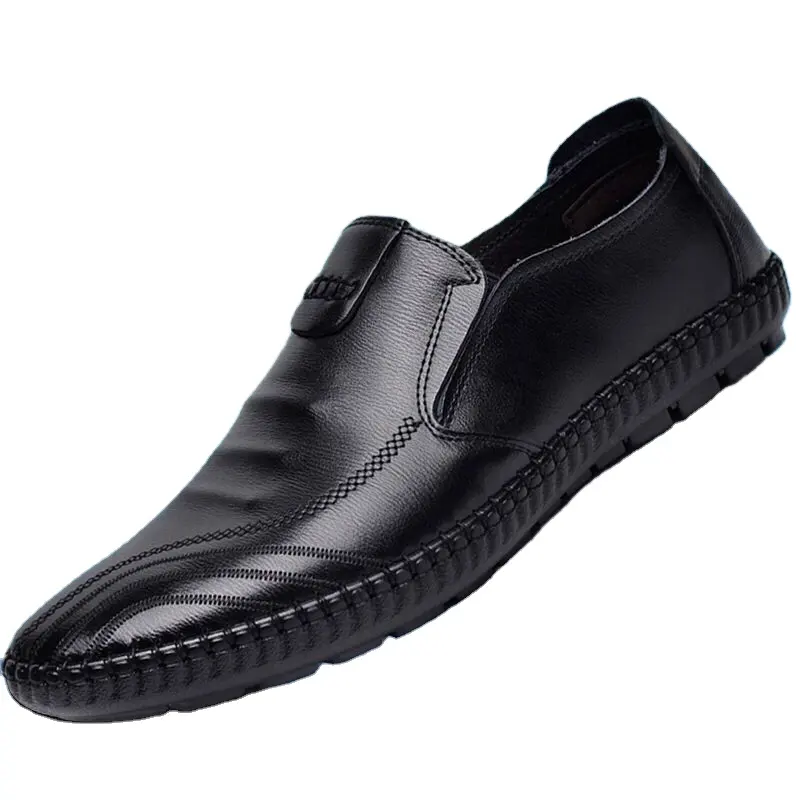 Sapatos de couro masculinos, barco casual preto de couro