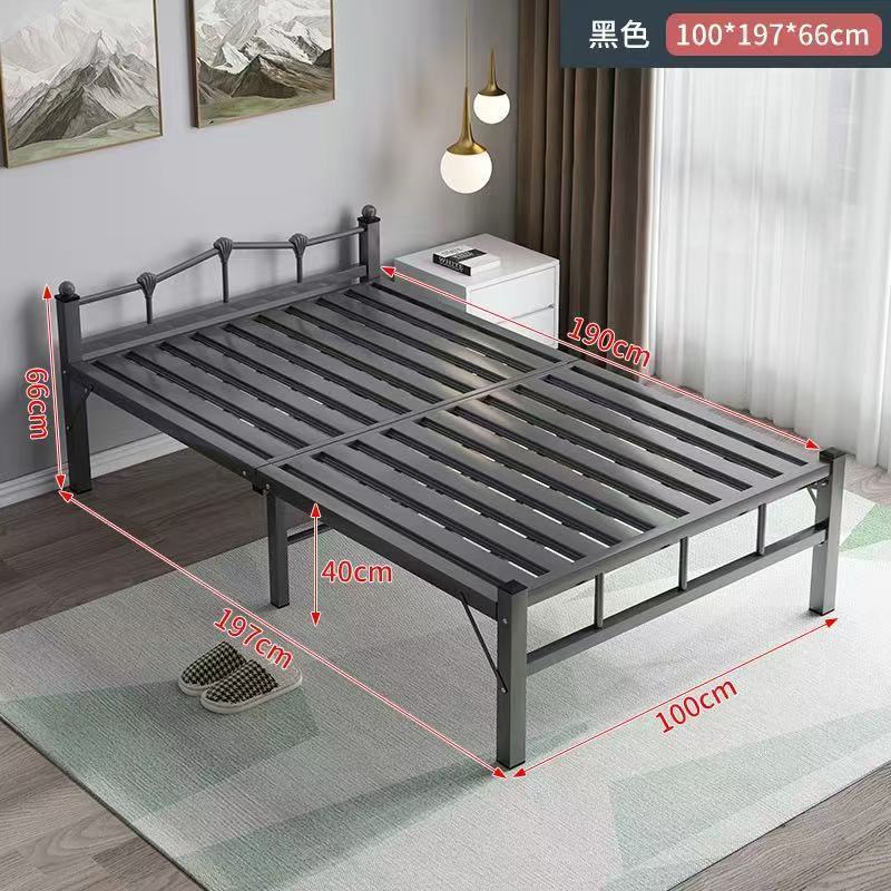 Cama de hierro negro, 100 cm de ancho.