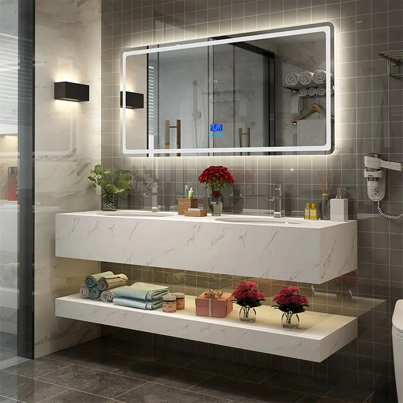 60 In vanità da bagno vanità da bagno con doppio lavabo In marmo a superficie solida