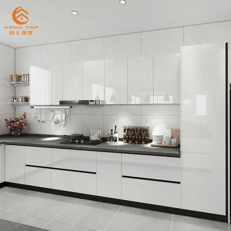 Shunde-conjunto pequeño de diseño moderno para puertas de cocina, panel de puerta de color gris y brillante, brillante e inteligente, para clientes, armarios de cocina de alto brillo