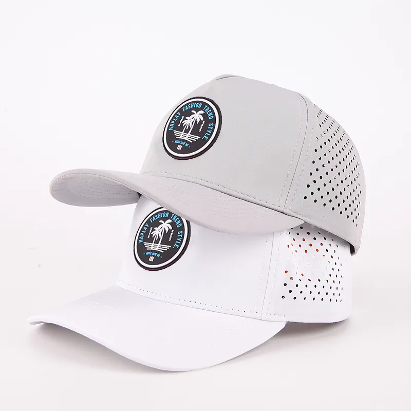 Custom 6 pannello poliestere impermeabile con foro di taglio Laser traforato cappello di papà toppa in gomma sport cappellini da Baseball