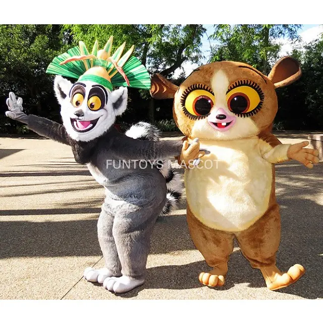 Funtoys özel kral Julien ve Mort maskot kostüm Lemur kral peluş çizgi film karakteri cadılar bayramı noel süslü elbise