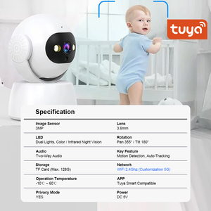 Tuya Indoor WiFi <strong>Camera</strong> PTZ 360 Degree 3MP CMOS <strong>Sensor</strong> Two-Way Audio <strong>with</strong> Micro SD <strong>Memory</strong> Card Slot Cloud Storage - Product Image 2