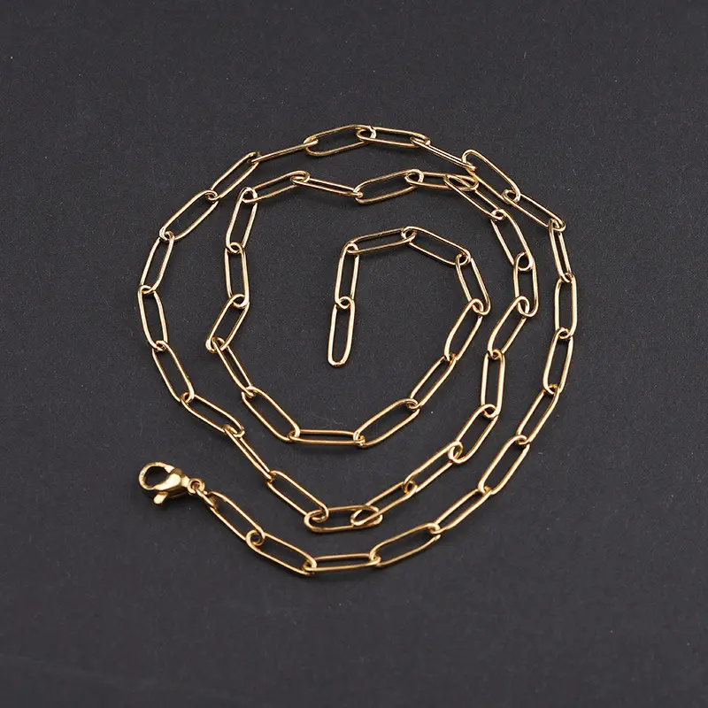 Moda impermeable deslustre joyería de moda 18K chapado en oro de acero inoxidable Clip de papel Cable cadena Collar para Mujeres Hombres