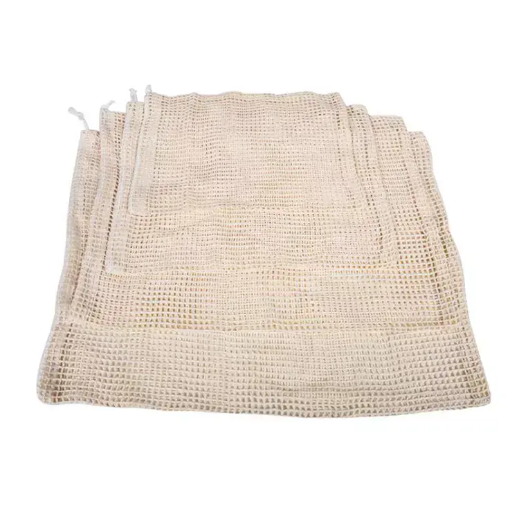 High Quality Reusable Organic Cotton 100% Organic Cotton Mesh Bag Net Bag Eco Friendly Biodegradable Cotton Produce Mesh Bag