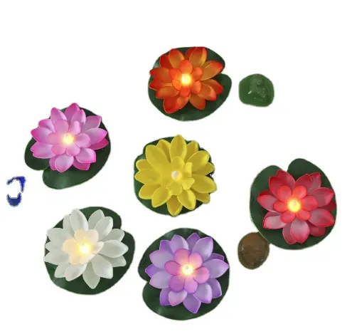 Floating Pool Lights Lotus Flower Lantern Artificial Foam LED Lifelike Battery Operated Pond Decoration Candles