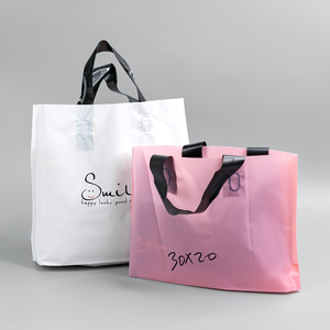 Custom Poly Bag <strong>Soft</strong> <strong>Loop</strong> <strong>Handles</strong> LDPE/HDPE Tote Shopping Plastic Bag with Own logo for Clothing Packaging - Product Image 1