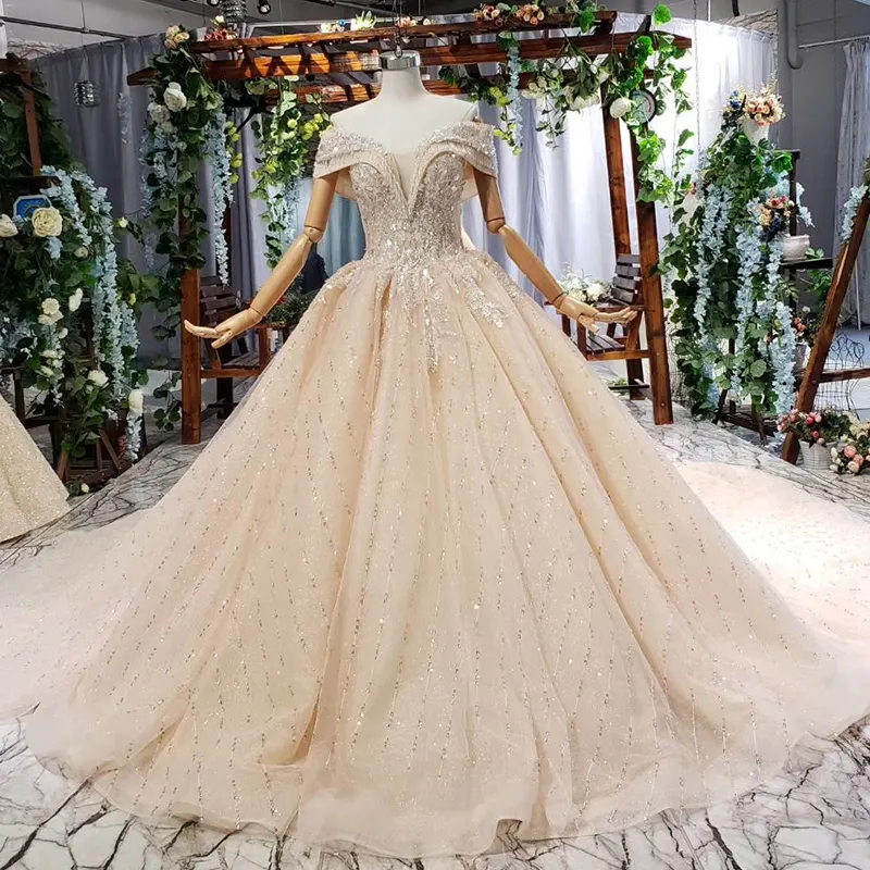 Hll715 — robe de mariée en Tulle, tenue personnalisée, épaules dénudées, Style robe de bal, nouvelle collection 2019
