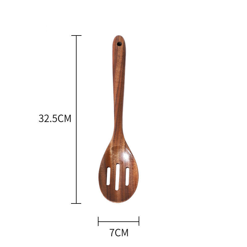 Teak long-handled three-filament spoon