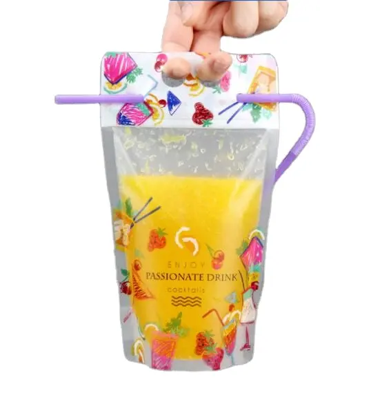 stand up pouch with straw for fruit juice/energy drink packaging