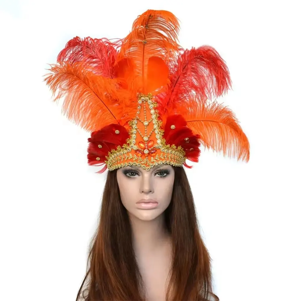Mardi Gras mujeres tocado de plumas rojas carnaval Festival mascarada pluma de avestruz fiesta cabeza Accesorios