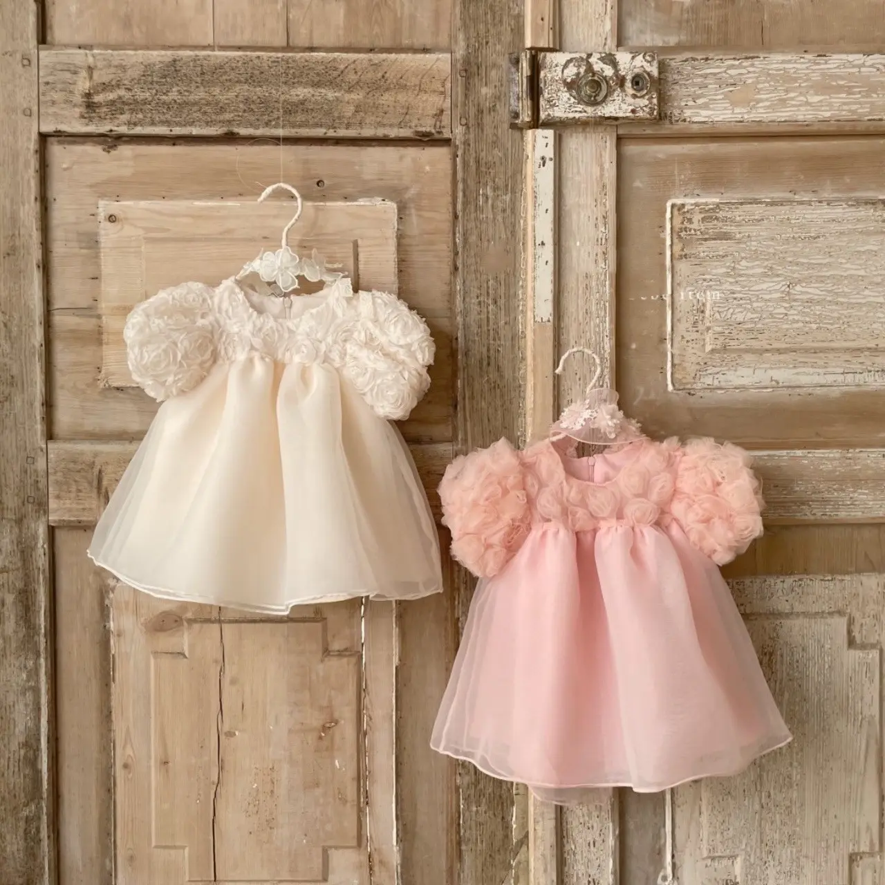 Wholesale Ins Summer Baby Girls Puffy Skirt Short Sleeve Sweet Dress Cotton Soft Kids Clothing Party Roses Dress