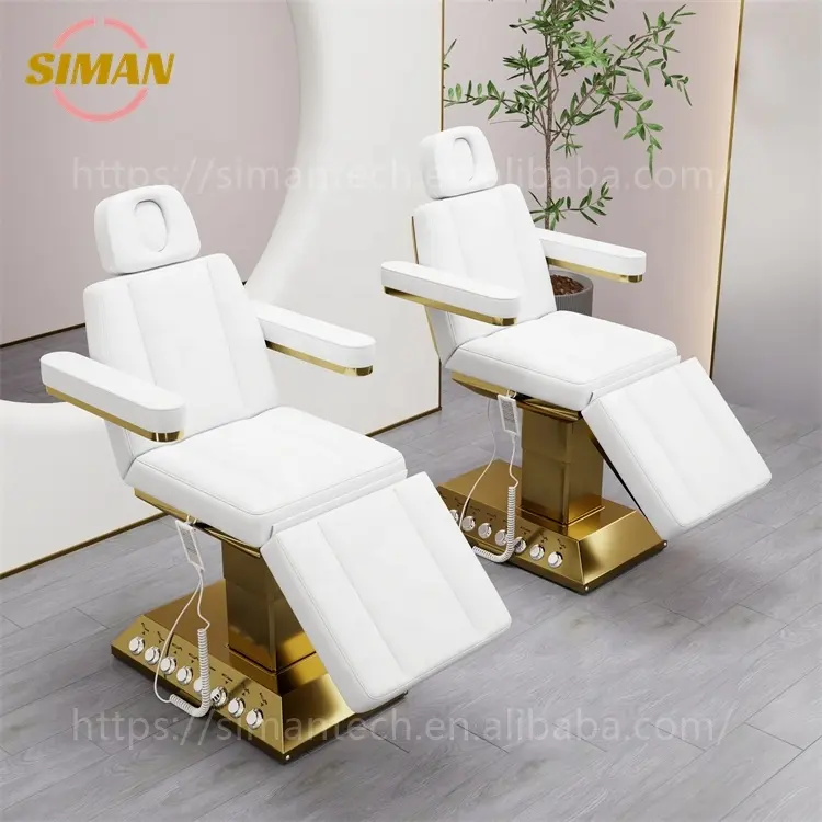 Siman professional beauty bed elettrico a tre motori mobili per parrucchieri white golden base massage face table spa per il commercio all'ingrosso