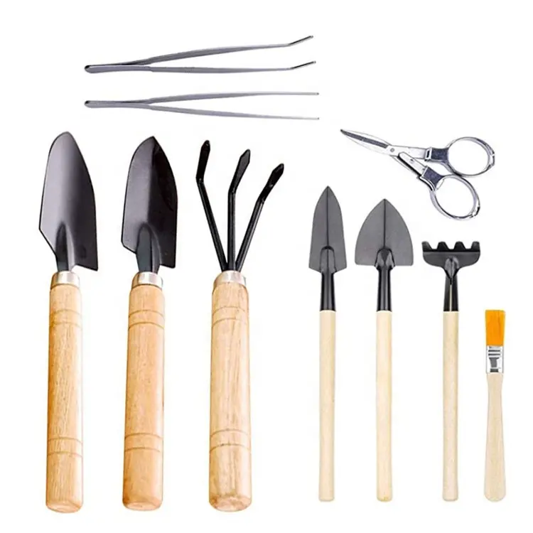 Mini 10 Pcs Garden Tools Sets Succulent Flower Bonsai Gardening Tool Kit Clean Brush Shovel Scissors Clips Rake garden sets