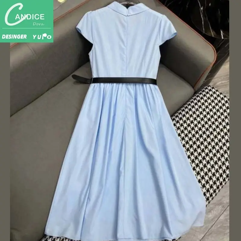 Candice 2024 coleção primavera estampado flor marca de moda uma linha vestido luxuoso com cinto maxi