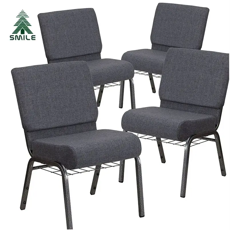 Factory Direct Supply Modern Cheap Price Popular Theater Navy Blue Church Chairs With Metal Rack