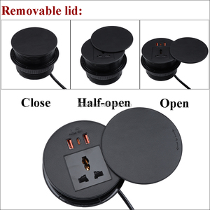 Venta caliente ABS Zócalo de escritorio Multifunción USB Tipo C Salidas ocultas Zócalo de ojal redondo - Product Image 5