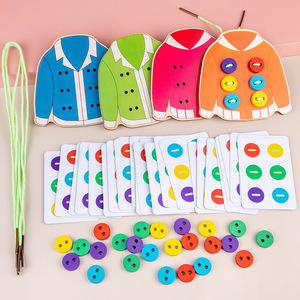 Di legno Threading Giocattoli Vestiti Pulsante Stringa Giocattolo Divertente Pulsante Bordo Threading Corda Gioco Prima Educazione Giocattolo per il Bambino - Product Image 4