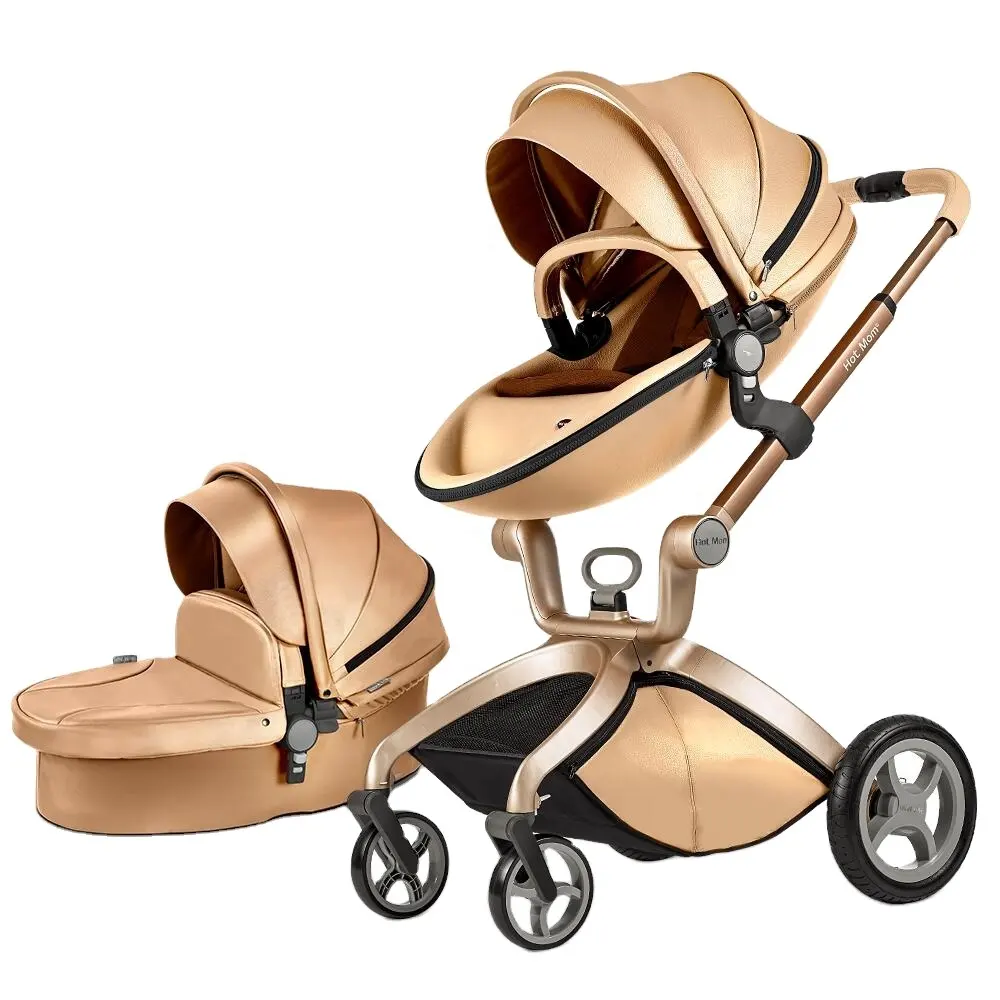 Carrinho de bebê 2 em 1, carrinho de bebê luxuoso eco-couro