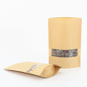 Tùy chỉnh in cấp thực phẩm khóa zip thủ công trà Snack bao bì Túi giấy <span class=keywords><strong>Kraft</strong></span> nâu với cửa sổ logo của riêng bạn - Product Image 3