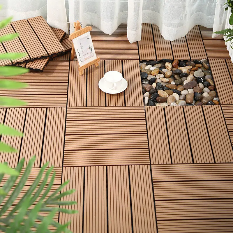 Piso de madeira de plástico DIY emenda azulejos de piso WPC para varanda ao ar livre à prova d'água pátio terraço jardim fechadura