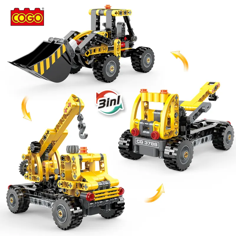 COGO-bloques de construcción educativos de plástico para niños, juguete de construcción 3 en 1, vehículo de ingeniería, construcción, DIY