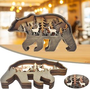 สัตว์ป่าในป่าอเมริกาเหนือครอบครัวทำจากไม้รูปหมีหลายชั้นสร้างสรรค์รูปทรงหมีทำจากไม้ - Product Image 3