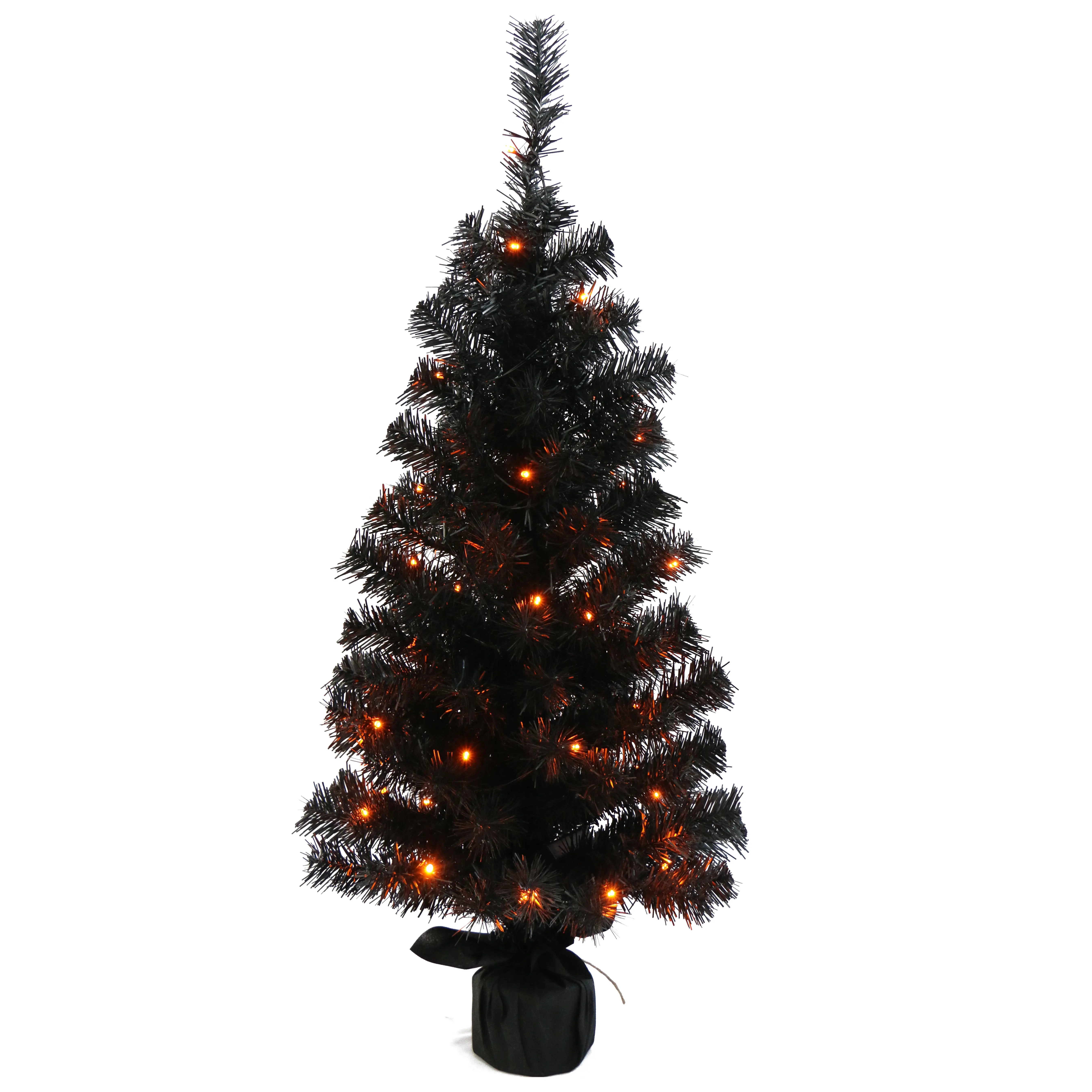 ARTIFICIAL 90CM PVC NEGRO NAVIDAD MAS ÁRBOL CON LUZ NARANJA