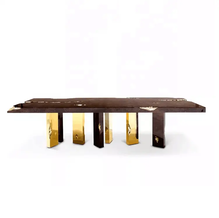 Bacaklar yemek masası tasarım el oyma ceviz üst paslanmaz çelik koltuklu ahşap Modern lüks 8 ev mobilya çağdaş 1 adet