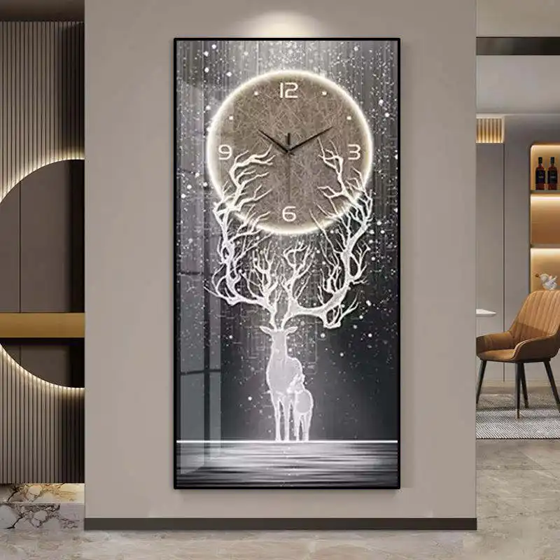 Modern home decoration wall art picture Crystal Porcelain Painting With Clock For Corridor Decoration