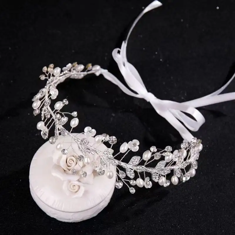 Weiße handgemachte kristall-kopfbedeckung brautjungfer brauthochzeit krans haar ornamente koreanischer stil perlkopf blumen-haarband
