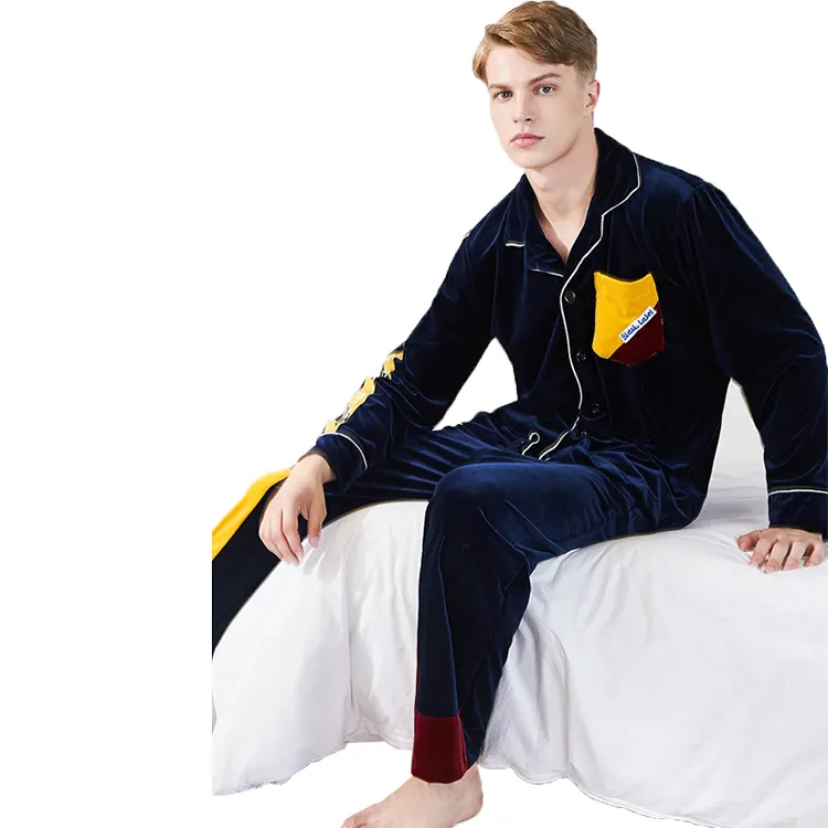 Wholesale Cotton Flannel Fleece Silk Polyester Men Long Pyjamas and Sleepwear