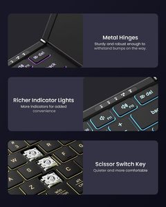 Teclado plegable Bluetooth de tres pliegues ABS personalizado Teclado inalámbrico plegable retroiluminado iluminado con trackpad - Product Image 6