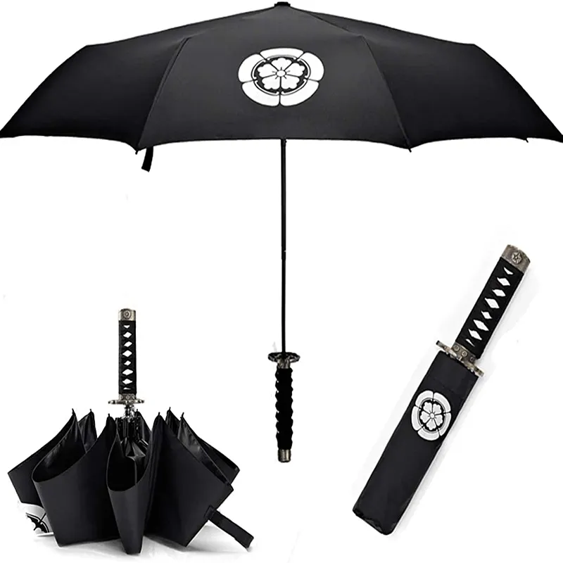 Amazon Offre Spéciale Paraguas 3 Parapluies Samouraï Pliables Automatiques Avec Logo Parapluies de Voyage Compacts Pour La Pluie