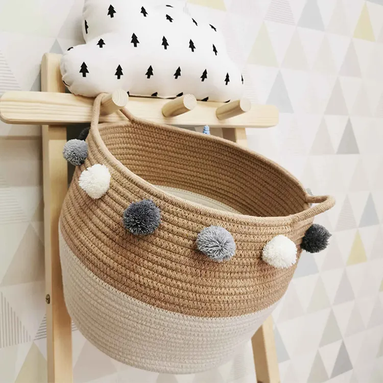 Panier de rangement en coton, en forme de pompons, pour le ventre, gris foncé, gris clair et blanc, nouvelle conception, offre spéciale,