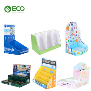 Estante de exhibición de mostrador de piso de cartón personalizado ecológico PDQ Karton caja de exhibición con gancho para POS para soporte de cartón de papel Pop Mart
