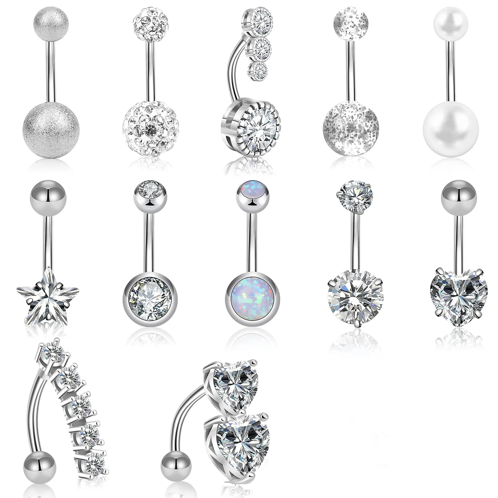 JM plata esterlina 925 Piercing ombligo anillos para mujer CZ colgante curvo ombligo barra cuerpo Piercing joyería