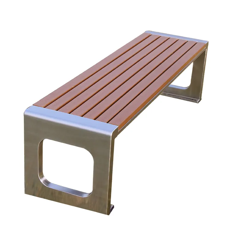 Factory Wooden Bench Seat Wood Park Chair PS Plastic Stainless Steel Public Square Outdoor Furniture Modern Patio Garden Bench