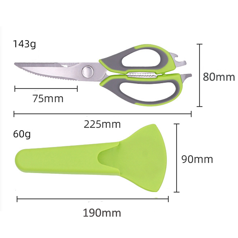 Design Multifunctional Kitchen Scissors Poultry Shears Nut Cracker Bone Cutter Magnetic Holder Sheath