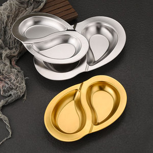 金不锈钢双格开餐盘可叠放平底分式开餐盘食品级防锈盘 - Product Image 3