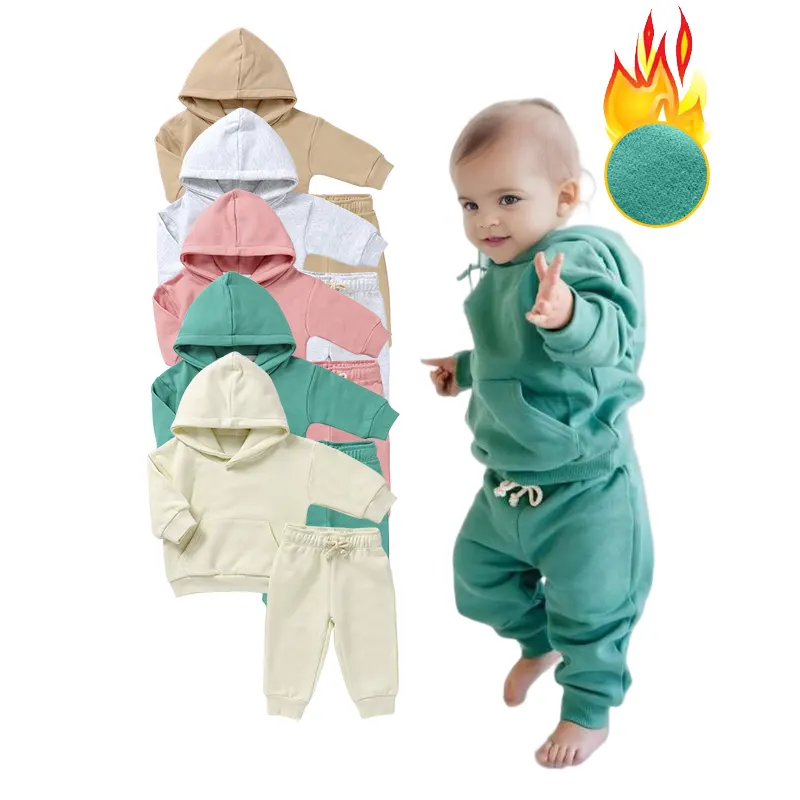 All'ingrosso Set di abbigliamento per neonati in cotone organico neutro per bambini Set di Top e pantaloni con cappuccio Set di maglione per bambini in spugna francese